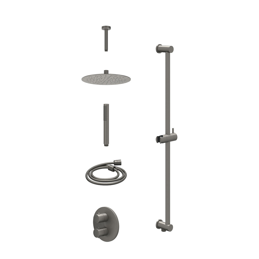 IVY Excl. inbouwbox regendoucheset inbouwthermostaatkraan met 2-weg stop-omstel, plafondbuis 15cm, R25cmSL, glijstang met uitlaat, doucheslang 150cm en staafmodel – Gebr. metal bla