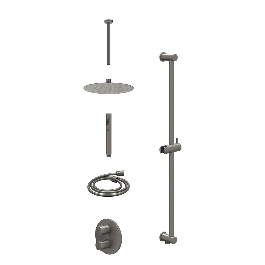 IVY Excl. inbouwbox regendoucheset inbouwthermostaatkraan met 2-weg stop-omstel, plafondbuis 30cm, R25cmSL, glijstang met uitlaat, doucheslang 150cm en staafmodel – Gebr. metal bla