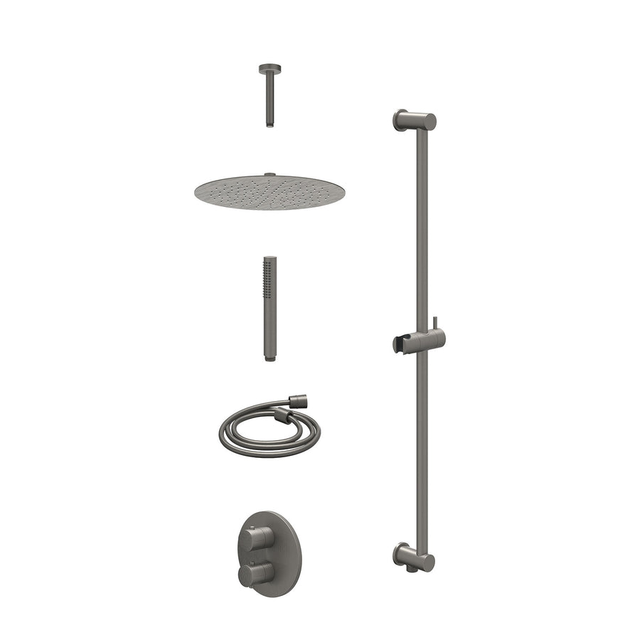 IVY Excl. inbouwbox regendoucheset inbouwthermostaatkraan met 2-weg stop-omstel, plafondbuis 15cm, R30cmSL, glijstang met uitlaat, doucheslang 150cm en staafmodel – Gebr. metal bla