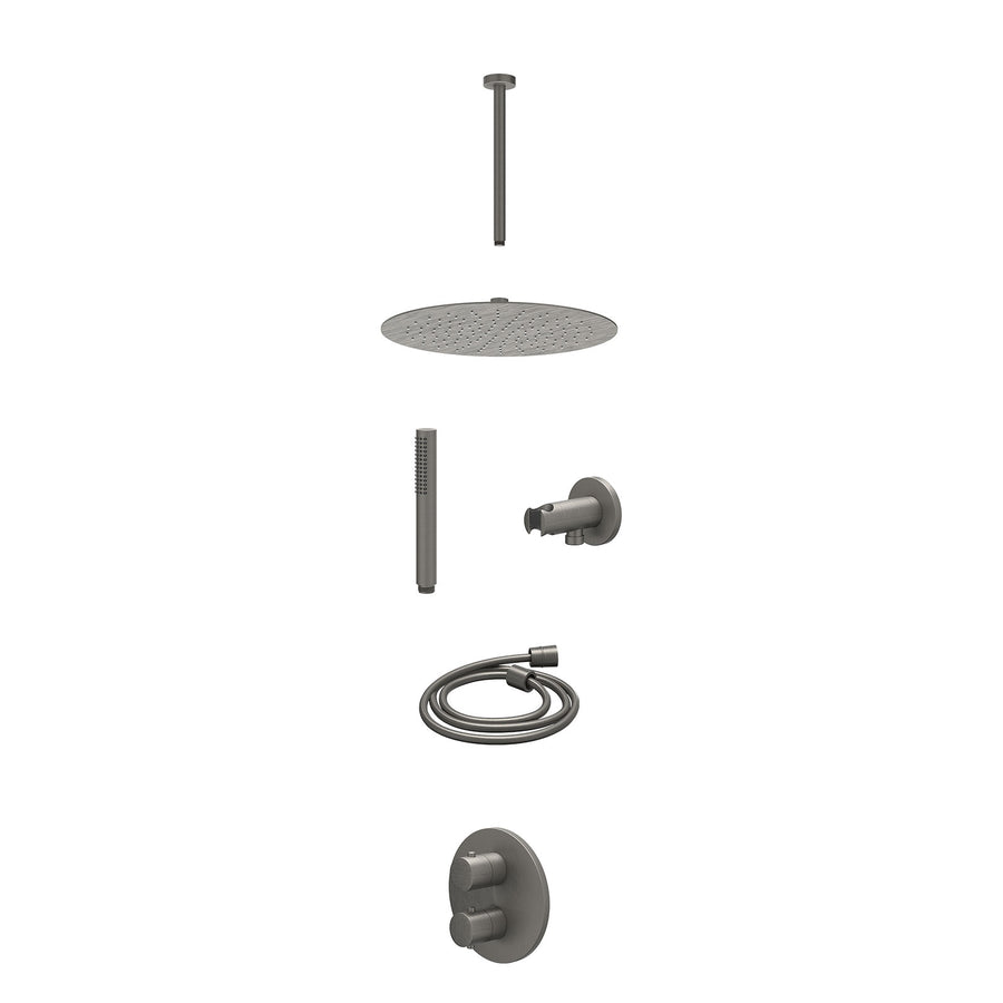 IVY Excl. inbouwbox regendoucheset inbouwthermostaatkraan met 2-weg stop-omstel, plafondbuis 30cm, R30cmSL, houder met uitlaat, doucheslang 150cm en staafmodel – Gebr. metal black 