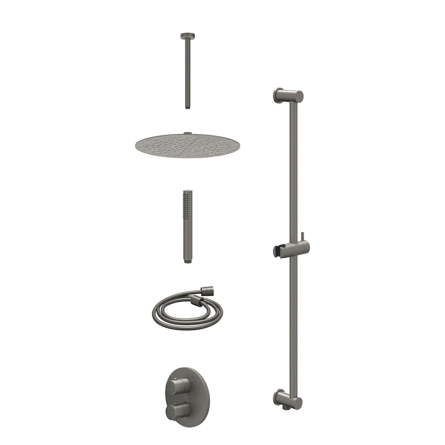 IVY Excl. inbouwbox regendoucheset inbouwthermostaatkraan met 2-weg stop-omstel, plafondbuis 30cm, R30cmSL, glijstang met uitlaat, doucheslang 150cm en staafmodel – Gebr. metal bla