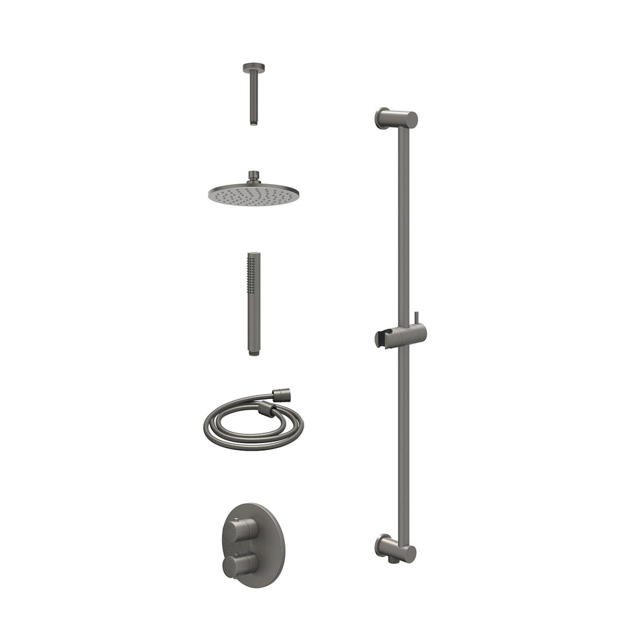 IVY Excl. inbouwbox regendoucheset inbouwthermostaatkraan met 2-weg stop-omstel, plafondbuis 15cm, R20cmME, glijstang met uitlaat, doucheslang 150cm en staafmodel – Gebr. metal bla
