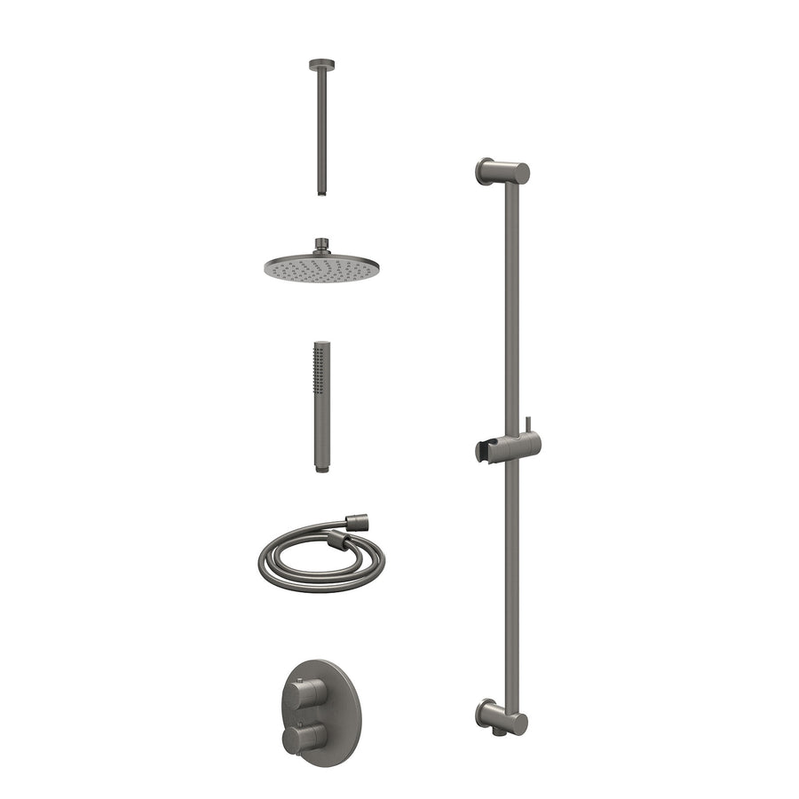 IVY Excl. inbouwbox regendoucheset inbouwthermostaatkraan met 2-weg stop-omstel, plafondbuis 30cm, R20cmME, glijstang met uitlaat, doucheslang 150cm en staafmodel – Gebr. metal bla
