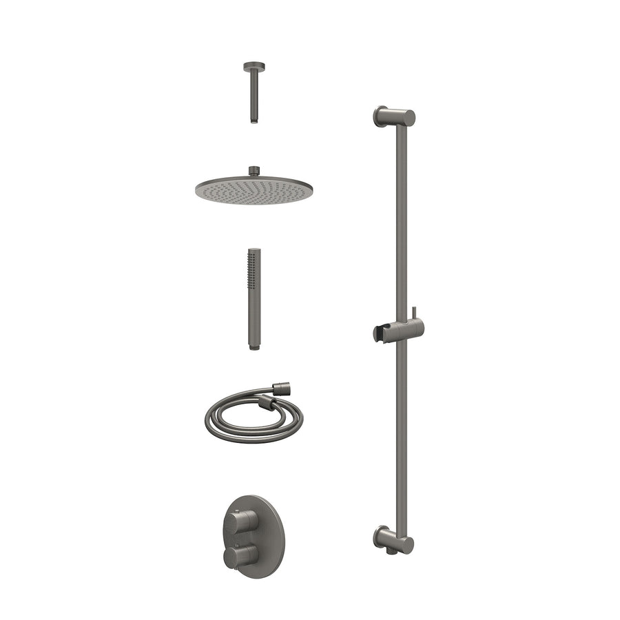 IVY Excl. inbouwbox regendoucheset inbouwthermostaatkraan met 2-weg stop-omstel, plafondbuis 15cm, R25cmME, glijstang met uitlaat, doucheslang 150cm en staafmodel – Gebr. metal bla