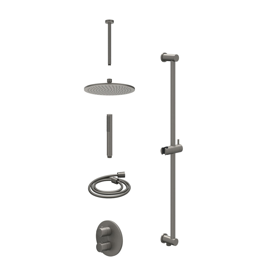 IVY Excl. inbouwbox regendoucheset inbouwthermostaatkraan met 2-weg stop-omstel, plafondbuis 30cm, R25cmME, glijstang met uitlaat, doucheslang 150cm en staafmodel – Gebr. metal bla