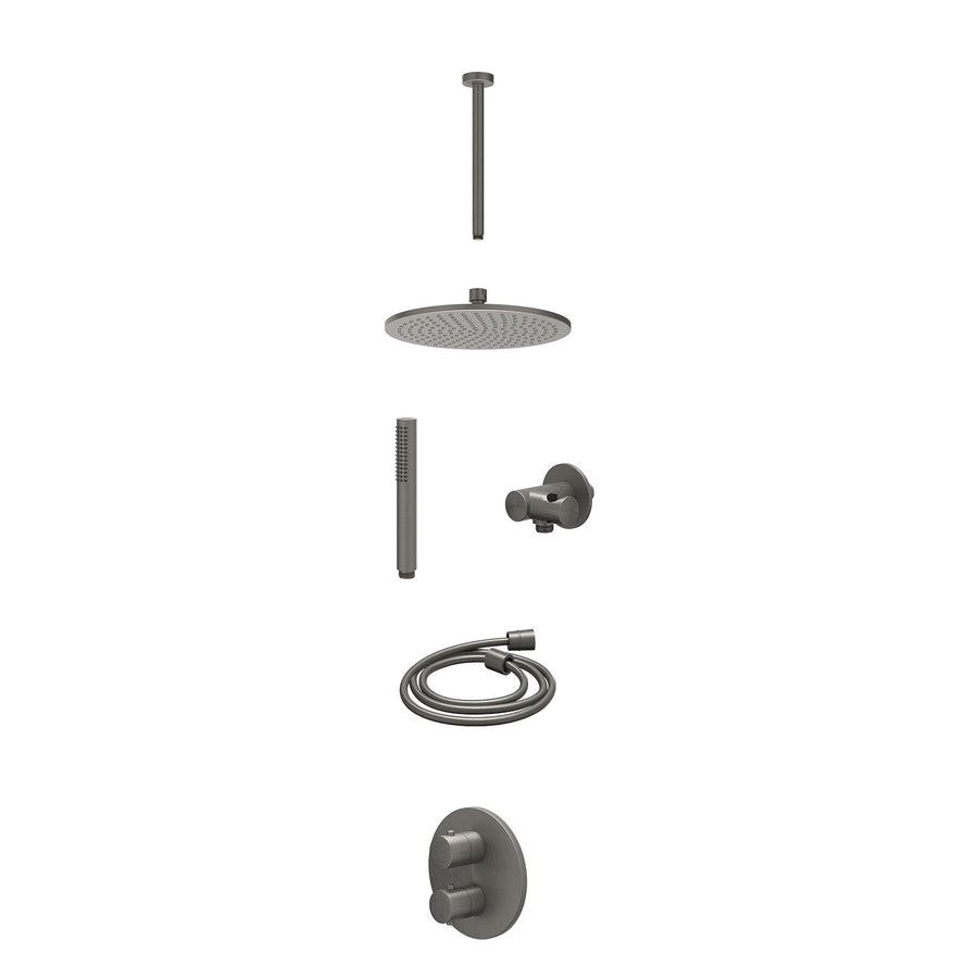 IVY Excl. inbouwbox regendoucheset inbouwthermostaatkraan met 2-weg stop-omstel, plafondbuis 30cm, R25cmME, verstelbare steun met geïnt. uitlaat, doucheslang 150cm en staafmodel – 