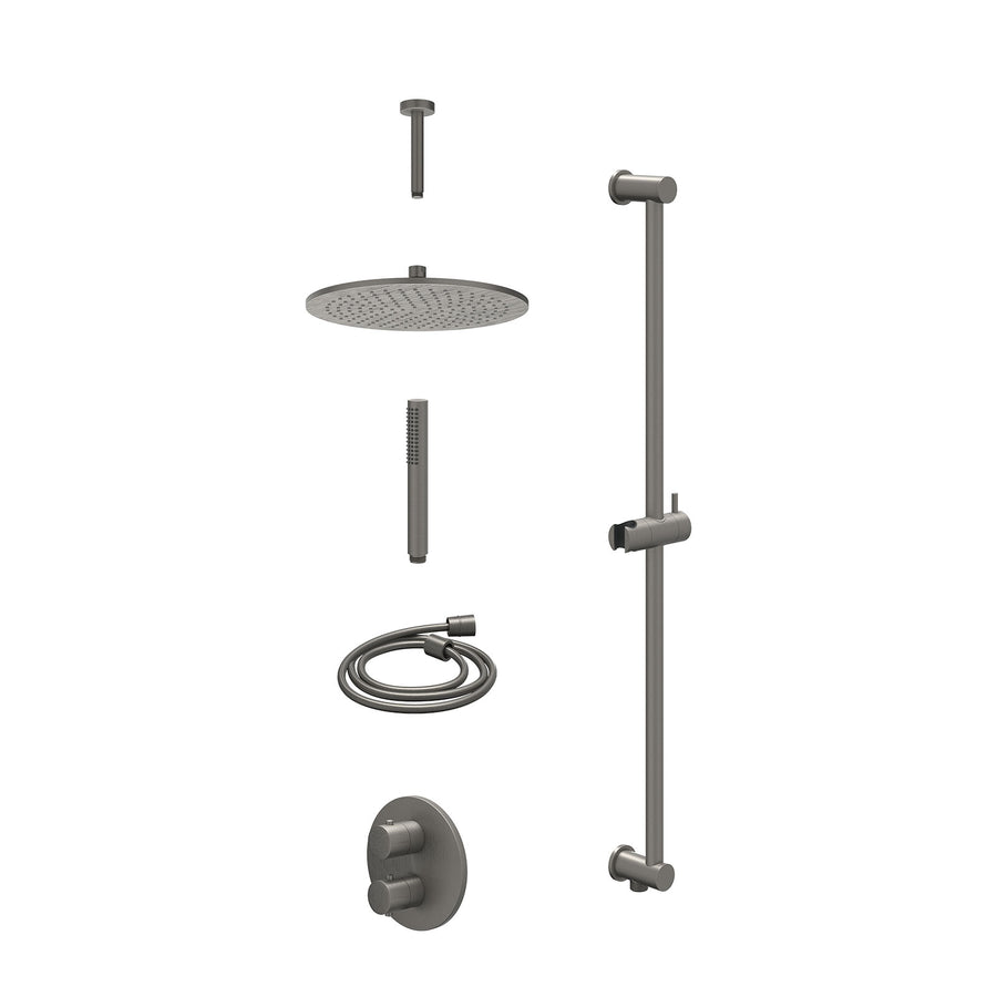 IVY Excl. inbouwbox regendoucheset inbouwthermostaatkraan met 2-weg stop-omstel, plafondbuis 15cm, R30cmME, glijstang met uitlaat, doucheslang 150cm en staafmodel – Gebr. metal bla