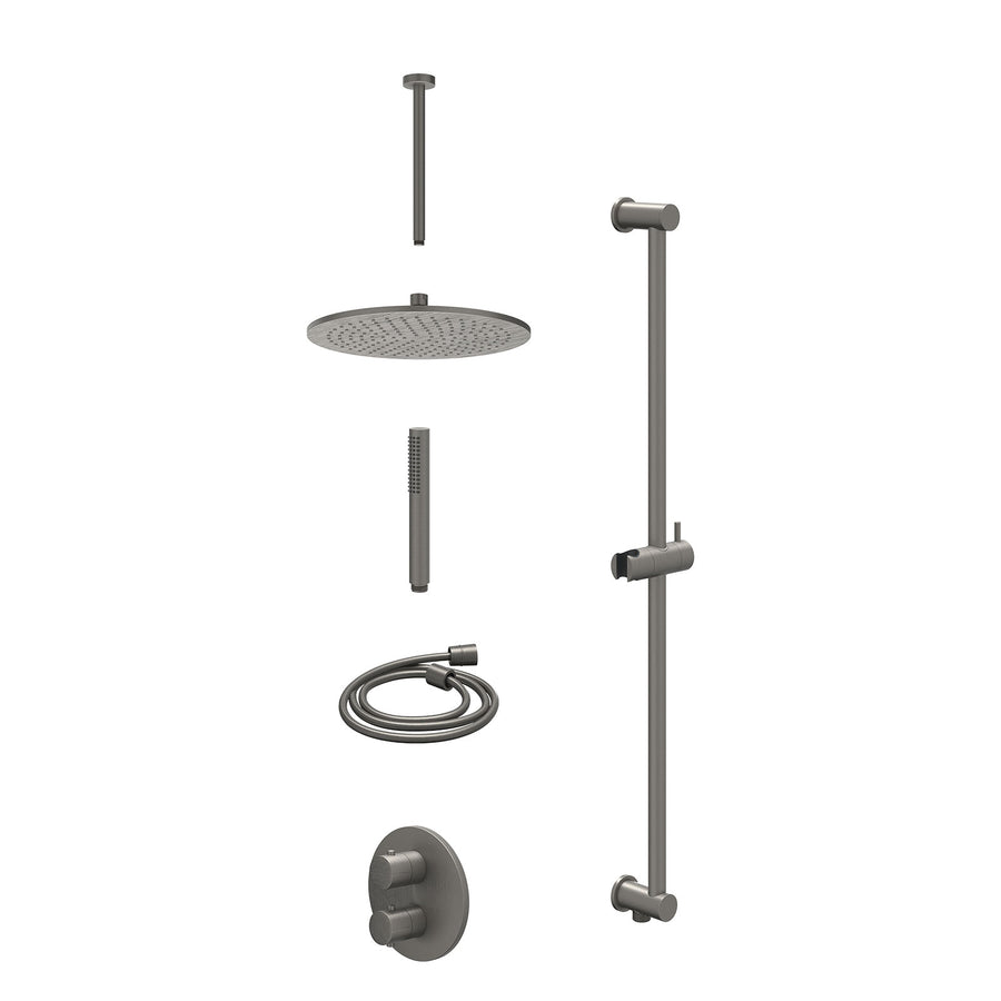 IVY Excl. inbouwbox regendoucheset inbouwthermostaatkraan met 2-weg stop-omstel, plafondbuis 30cm, R30cmME, glijstang met uitlaat, doucheslang 150cm en staafmodel – Gebr. metal bla