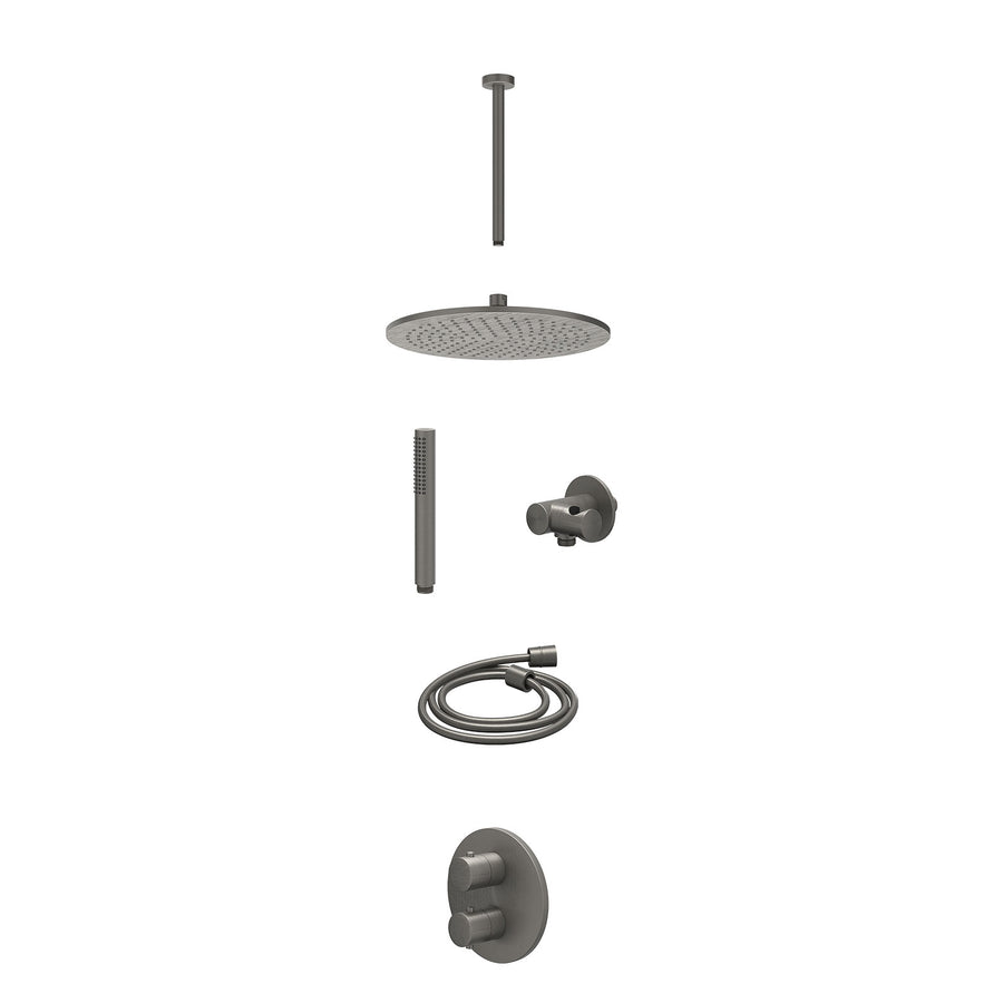 IVY Excl. inbouwbox regendoucheset inbouwthermostaatkraan met 2-weg stop-omstel, plafondbuis 30cm, R30cmME, verstelbare steun met geïnt. uitlaat, doucheslang 150cm en staafmodel – 