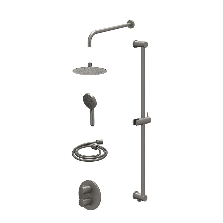 IVY Excl. inbouwbox regendoucheset inbouwthermostaatkraan met 2-weg stop-omstel, wandarm, R20cmSL, glijstang met uitlaat, doucheslang 150cm en 3-standen handdouche – Gebr. metal bl