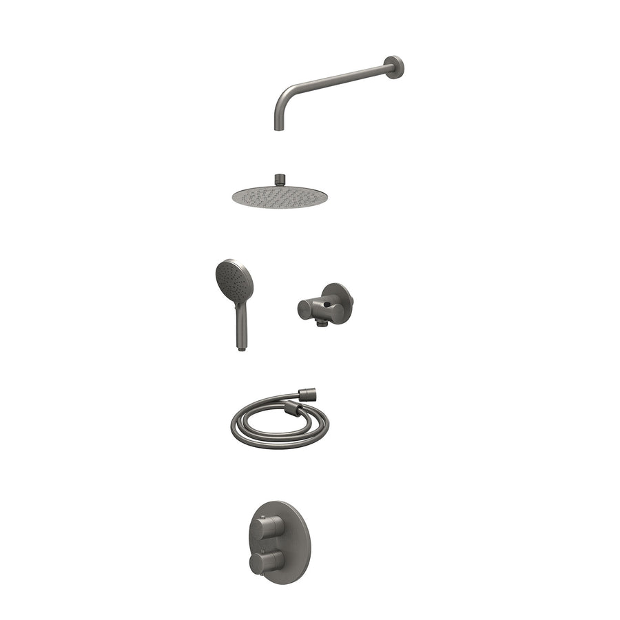 IVY Excl. inbouwbox regendoucheset inbouwthermostaatkraan met 2-weg stop-omstel, wandarm, R20cmSL, verstelbare steun met geïnt. uitlaat, doucheslang 150cm en 3-standen handdouche –