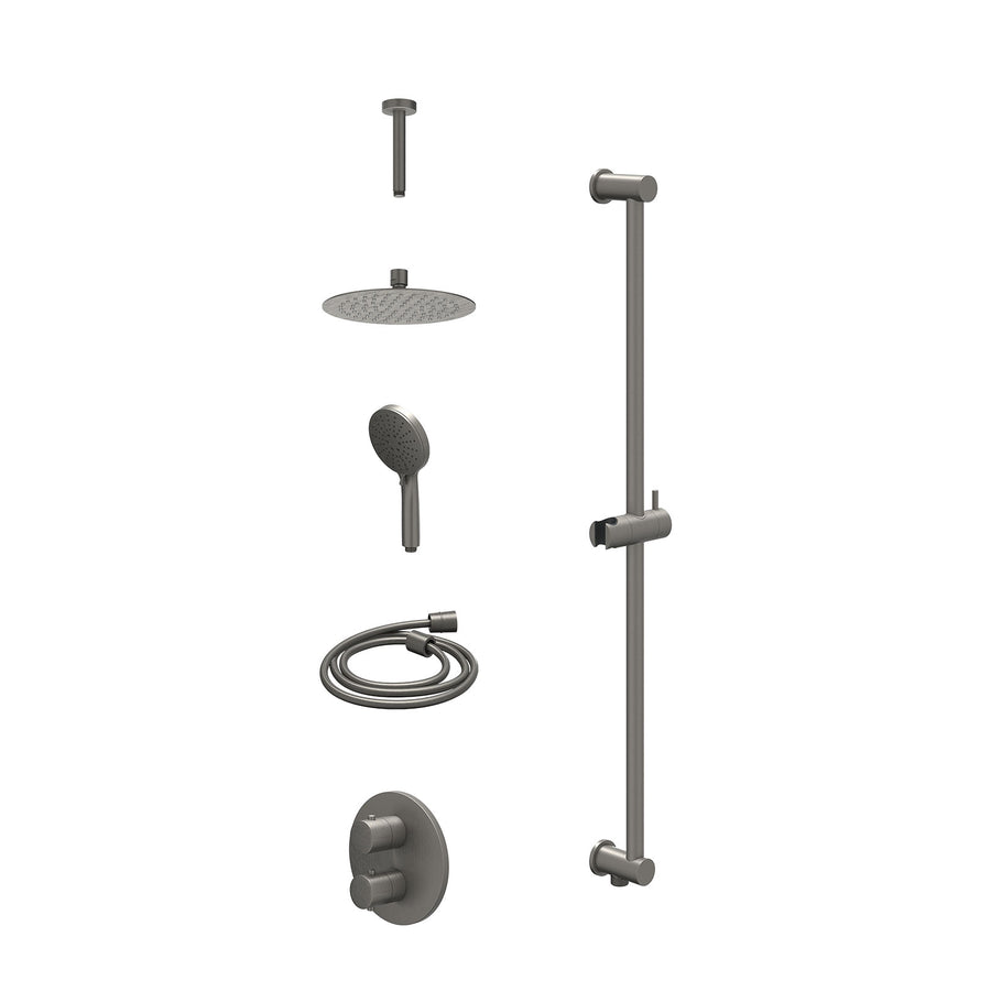 IVY Excl. inbouwbox regendoucheset inbouwthermostaatkraan met 2-weg stop-omstel, plafondbuis 15cm, R20cmSL, glijstang met uitlaat, doucheslang 150cm en 3-standen handdouche – Gebr.