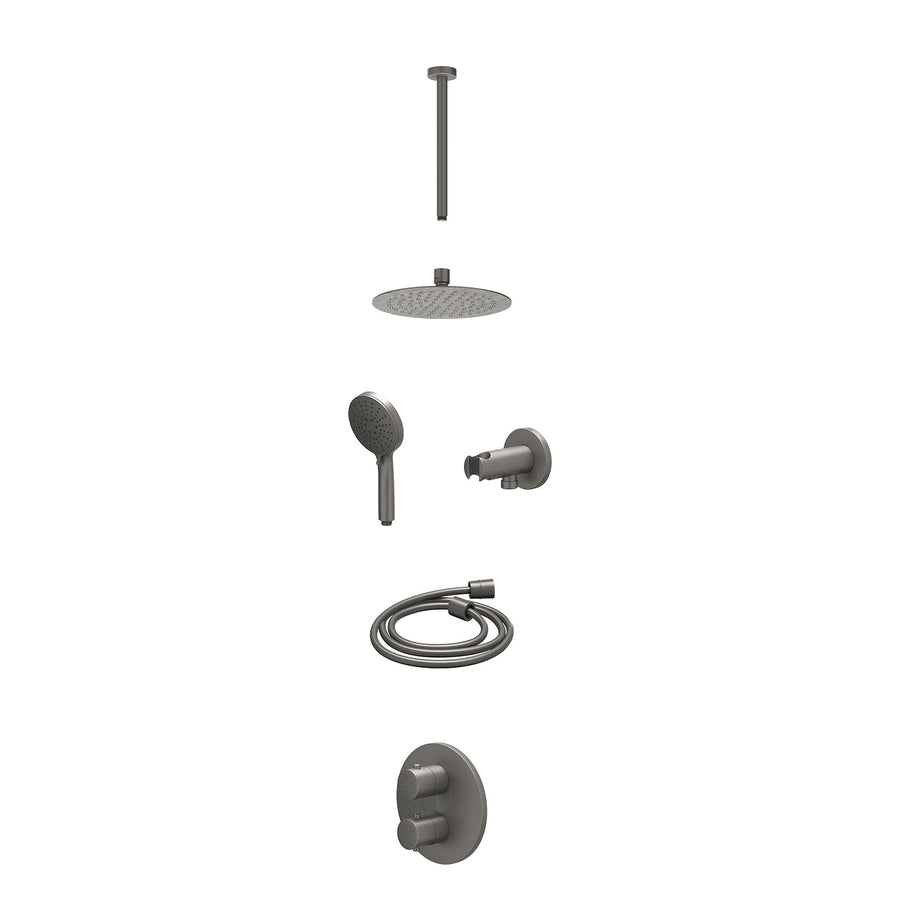 IVY Excl. inbouwbox regendoucheset inbouwthermostaatkraan met 2-weg stop-omstel, plafondbuis 30cm, R20cmSL, houder met uitlaat, doucheslang 150cm en 3-standen handdouche – Gebr. me