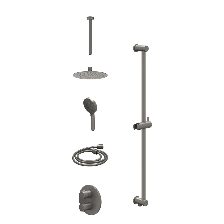 IVY Excl. inbouwbox regendoucheset inbouwthermostaatkraan met 2-weg stop-omstel, plafondbuis 30cm, R20cmSL, glijstang met uitlaat, doucheslang 150cm en 3-standen handdouche – Gebr.