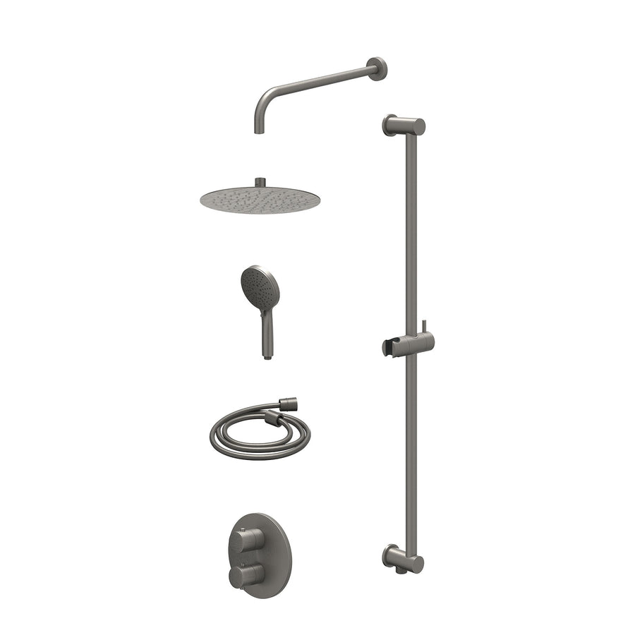 IVY Excl. inbouwbox regendoucheset inbouwthermostaatkraan met 2-weg stop-omstel, wandarm, R25cmSL, glijstang met uitlaat, doucheslang 150cm en 3-standen handdouche – Gebr. metal bl