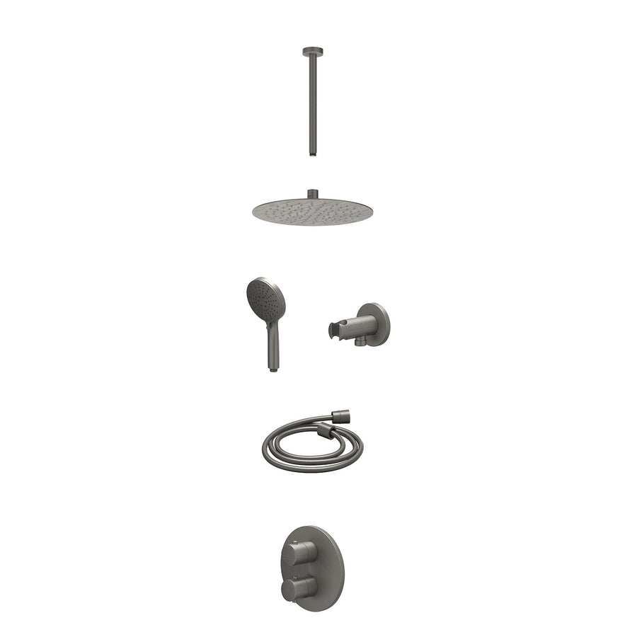 IVY Excl. inbouwbox regendoucheset inbouwthermostaatkraan met 2-weg stop-omstel, plafondbuis 30cm, R25cmSL, houder met uitlaat, doucheslang 150cm en 3-standen handdouche – Gebr. me