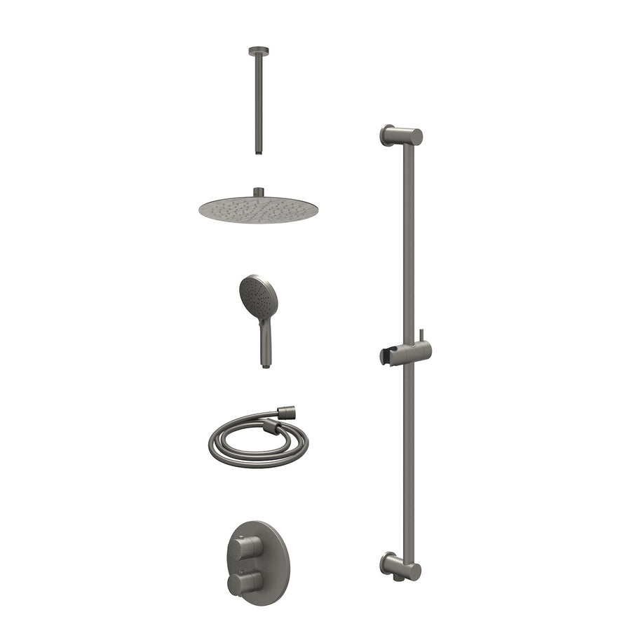 IVY Excl. inbouwbox regendoucheset inbouwthermostaatkraan met 2-weg stop-omstel, plafondbuis 30cm, R25cmSL, glijstang met uitlaat, doucheslang 150cm en 3-standen handdouche – Gebr.