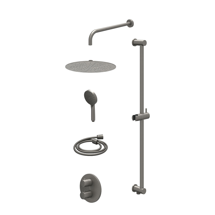 IVY Excl. inbouwbox regendoucheset inbouwthermostaatkraan met 2-weg stop-omstel, wandarm, R30cmSL, glijstang met uitlaat, doucheslang 150cm en 3-standen handdouche – Gebr. metal bl