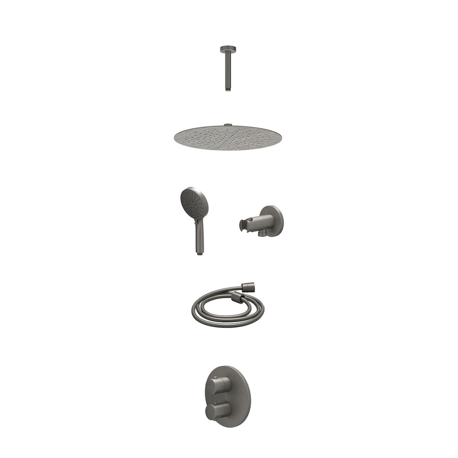 IVY Excl. inbouwbox regendoucheset inbouwthermostaatkraan met 2-weg stop-omstel, plafondbuis 15cm, R30cmSL, houder met uitlaat, doucheslang 150cm en 3-standen handdouche – Gebr. me