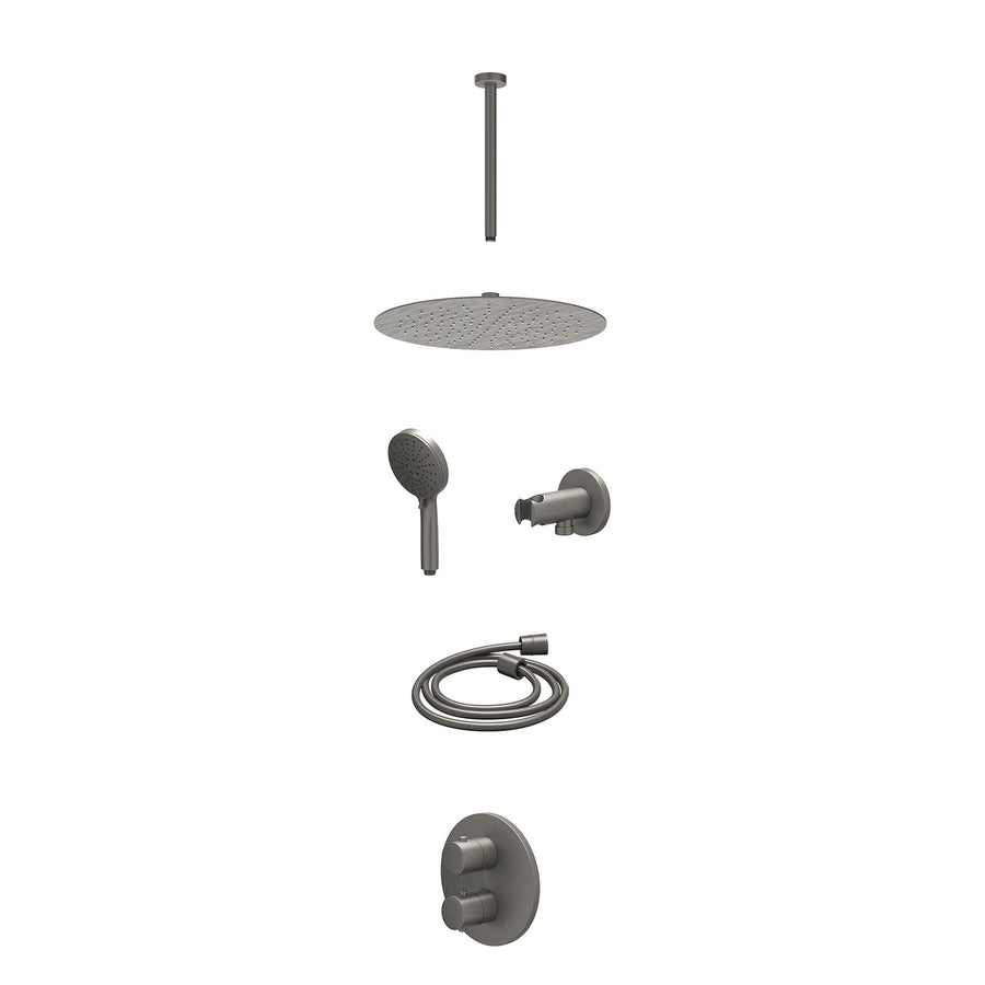 IVY Excl. inbouwbox regendoucheset inbouwthermostaatkraan met 2-weg stop-omstel, plafondbuis 30cm, R30cmSL, houder met uitlaat, doucheslang 150cm en 3-standen handdouche – Gebr. me