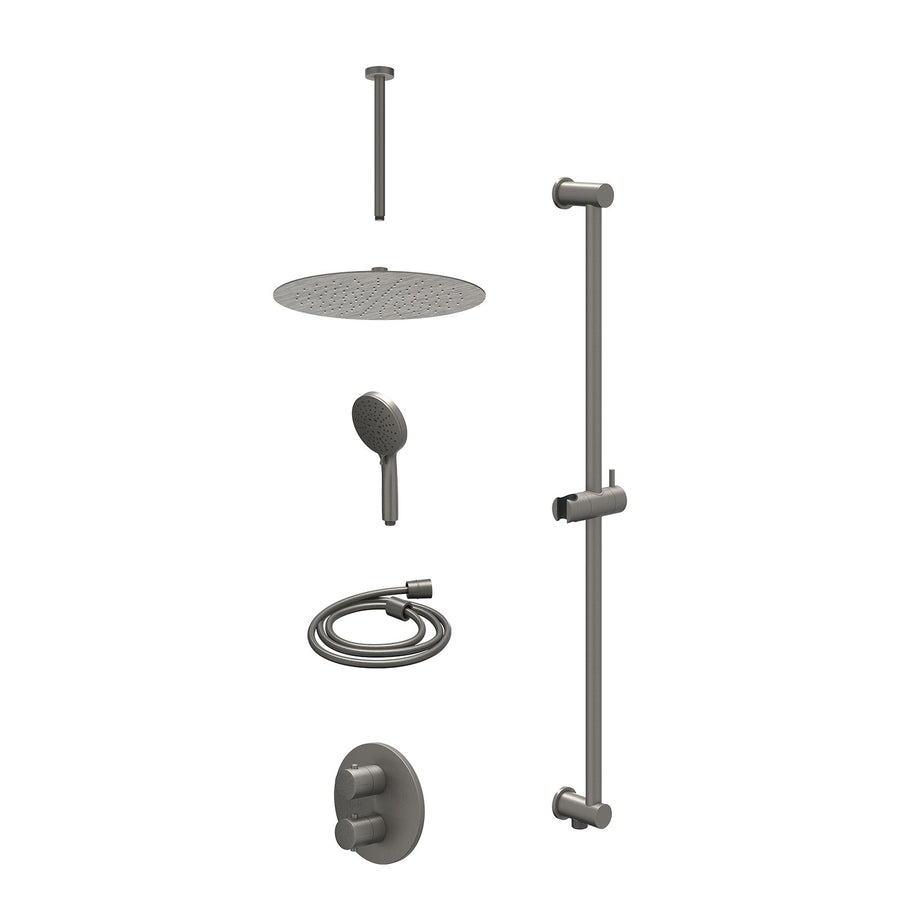 IVY Excl. inbouwbox regendoucheset inbouwthermostaatkraan met 2-weg stop-omstel, plafondbuis 30cm, R30cmSL, glijstang met uitlaat, doucheslang 150cm en 3-standen handdouche – Gebr.