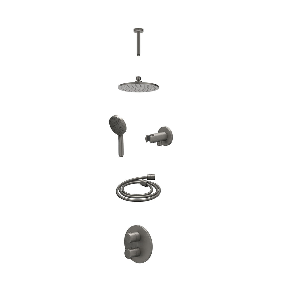 IVY Excl. inbouwbox regendoucheset inbouwthermostaatkraan met 2-weg stop-omstel, plafondbuis 15cm, R20cmME, houder met uitlaat, doucheslang 150cm en 3-standen handdouche – Gebr. me