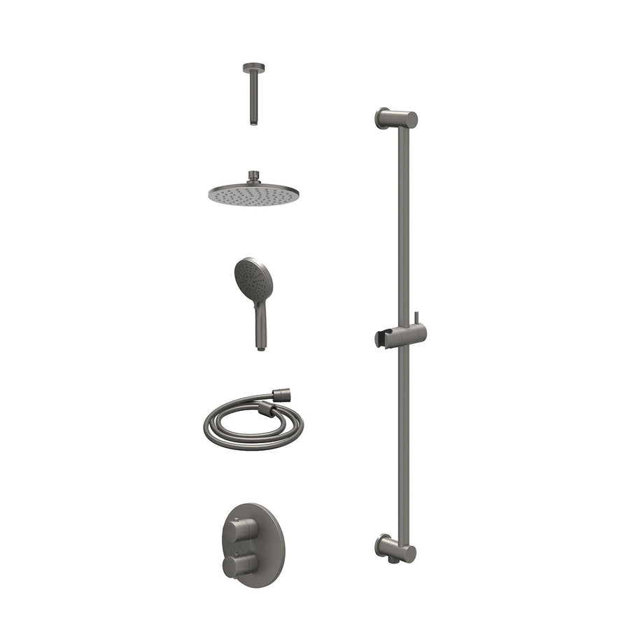 IVY Excl. inbouwbox regendoucheset inbouwthermostaatkraan met 2-weg stop-omstel, plafondbuis 15cm, R20cmME, glijstang met uitlaat, doucheslang 150cm en 3-standen handdouche – Gebr.