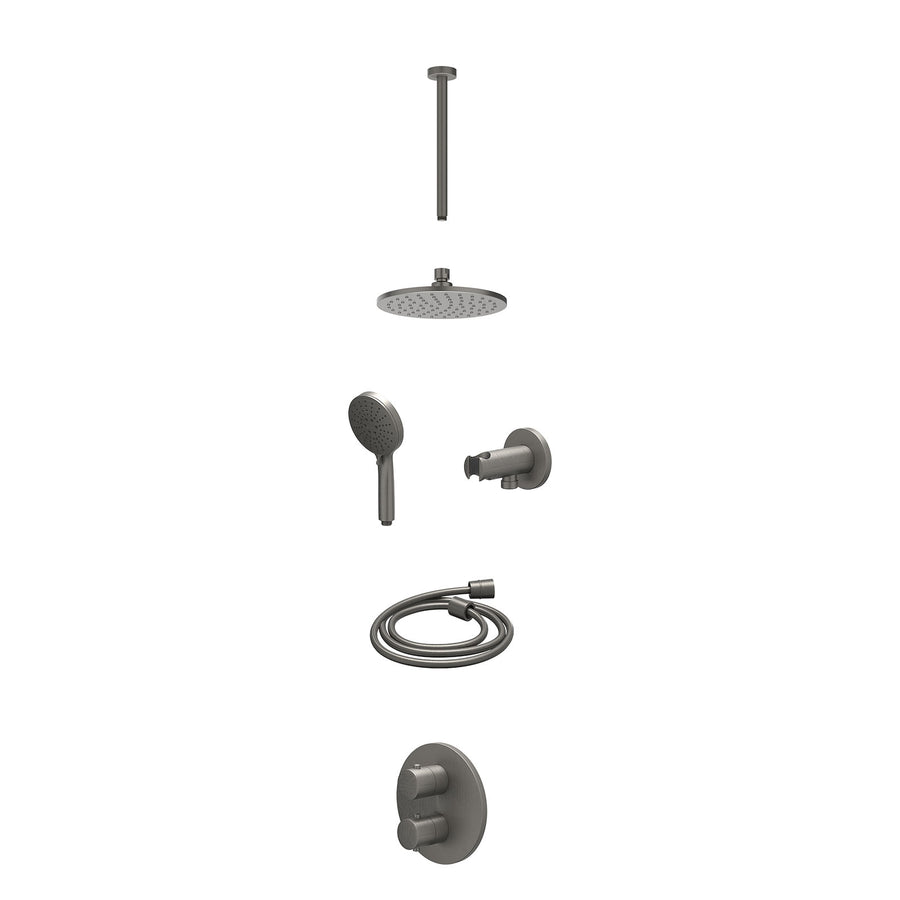 IVY Excl. inbouwbox regendoucheset inbouwthermostaatkraan met 2-weg stop-omstel, plafondbuis 30cm, R20cmME, houder met uitlaat, doucheslang 150cm en 3-standen handdouche – Gebr. me