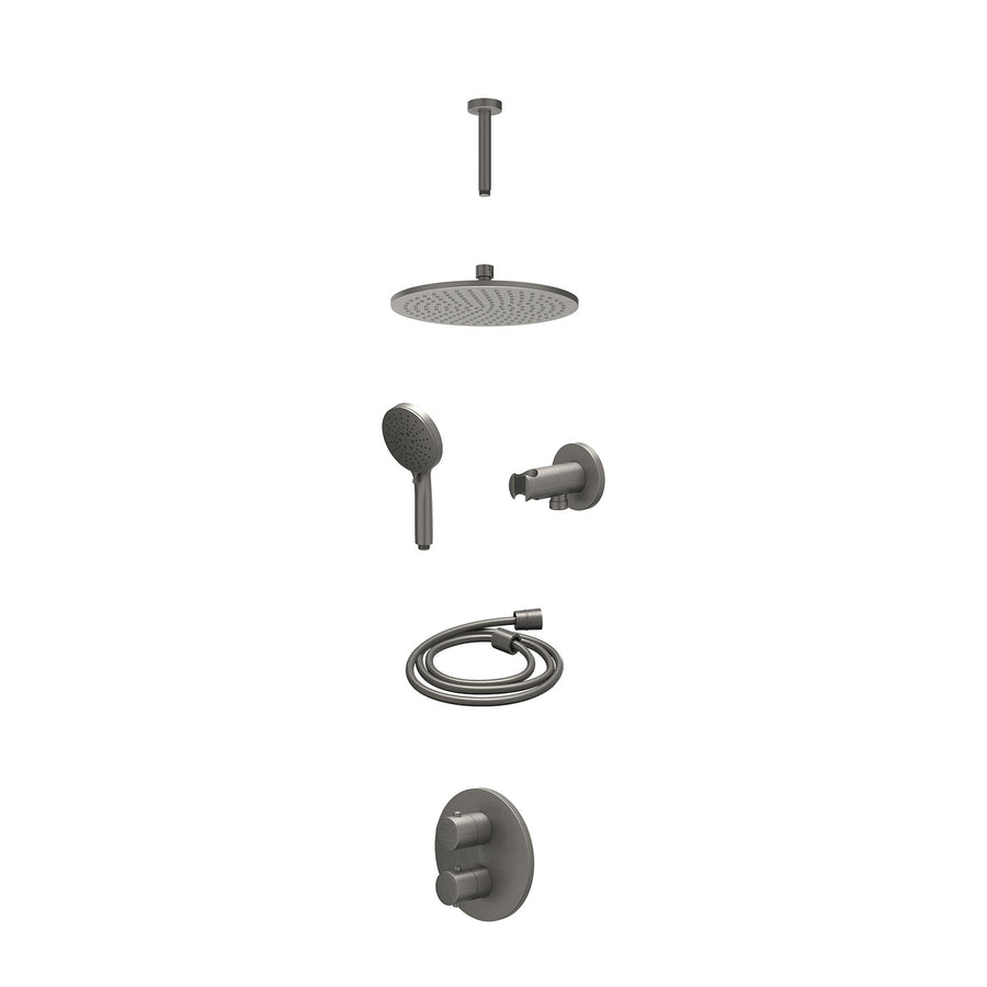 IVY Excl. inbouwbox regendoucheset inbouwthermostaatkraan met 2-weg stop-omstel, plafondbuis 15cm, R25cmME, houder met uitlaat, doucheslang 150cm en 3-standen handdouche – Gebr. me