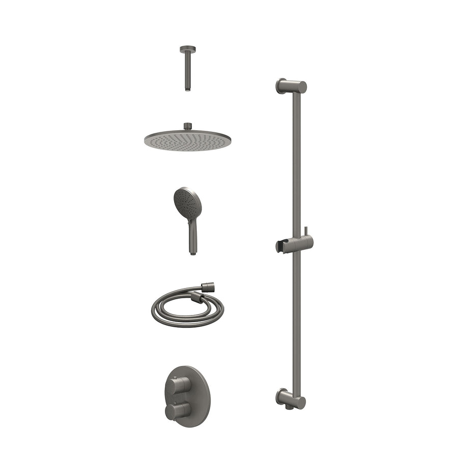 IVY Excl. inbouwbox regendoucheset inbouwthermostaatkraan met 2-weg stop-omstel, plafondbuis 15cm, R25cmME, glijstang met uitlaat, doucheslang 150cm en 3-standen handdouche – Gebr.