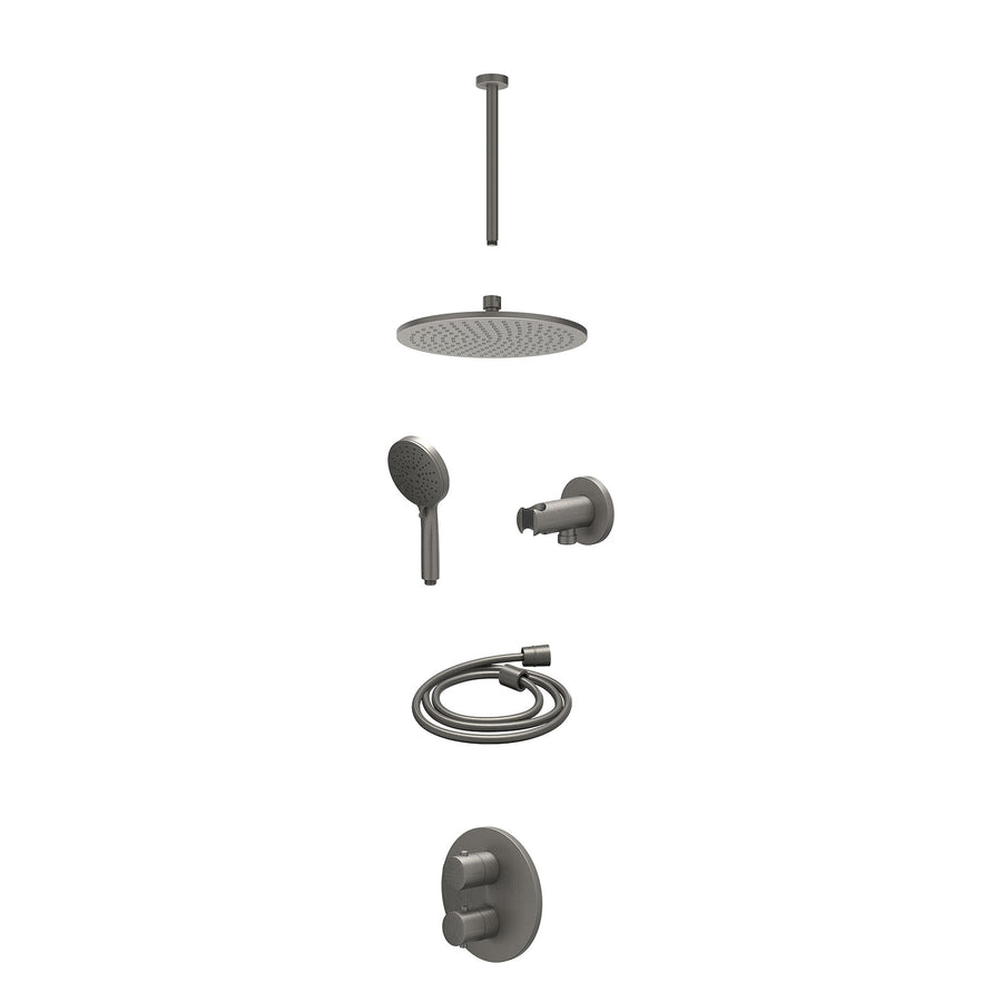 IVY Excl. inbouwbox regendoucheset inbouwthermostaatkraan met 2-weg stop-omstel, plafondbuis 30cm, R25cmME, houder met uitlaat, doucheslang 150cm en 3-standen handdouche – Gebr. me