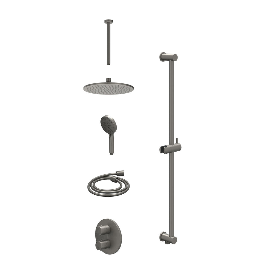 IVY Excl. inbouwbox regendoucheset inbouwthermostaatkraan met 2-weg stop-omstel, plafondbuis 30cm, R25cmME, glijstang met uitlaat, doucheslang 150cm en 3-standen handdouche – Gebr.