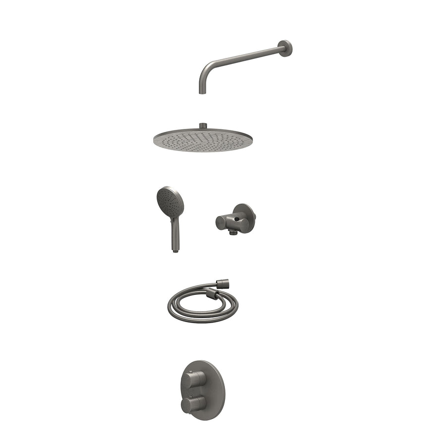 IVY Excl. inbouwbox regendoucheset inbouwthermostaatkraan met 2-weg stop-omstel, wandarm, R30cmME, verstelbare steun met geïnt. uitlaat, doucheslang 150cm en 3-standen handdouche –