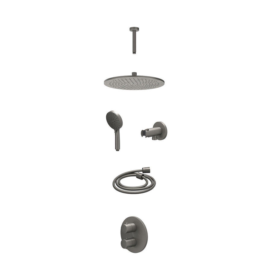 IVY Excl. inbouwbox regendoucheset inbouwthermostaatkraan met 2-weg stop-omstel, plafondbuis 15cm, R30cmME, houder met uitlaat, doucheslang 150cm en 3-standen handdouche – Gebr. me