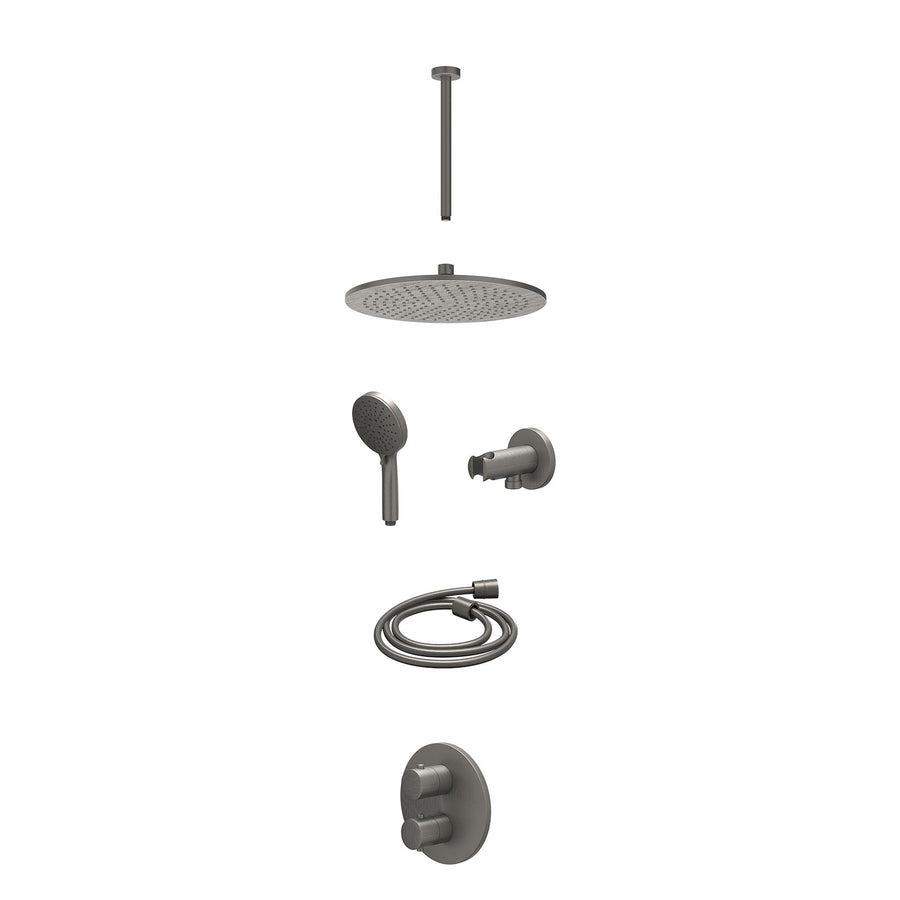 IVY Excl. inbouwbox regendoucheset inbouwthermostaatkraan met 2-weg stop-omstel, plafondbuis 30cm, R30cmME, houder met uitlaat, doucheslang 150cm en 3-standen handdouche – Gebr. me