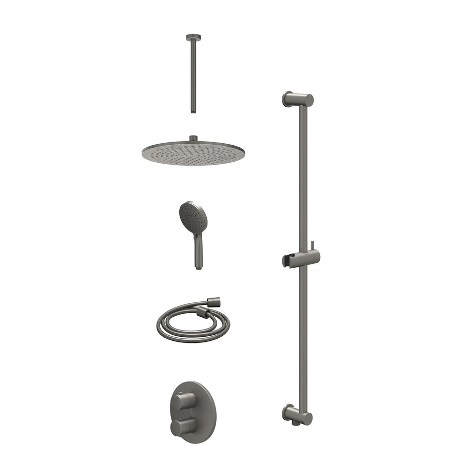 IVY Excl. inbouwbox regendoucheset inbouwthermostaatkraan met 2-weg stop-omstel, plafondbuis 30cm, R30cmME, glijstang met uitlaat, doucheslang 150cm en 3-standen handdouche – Gebr.