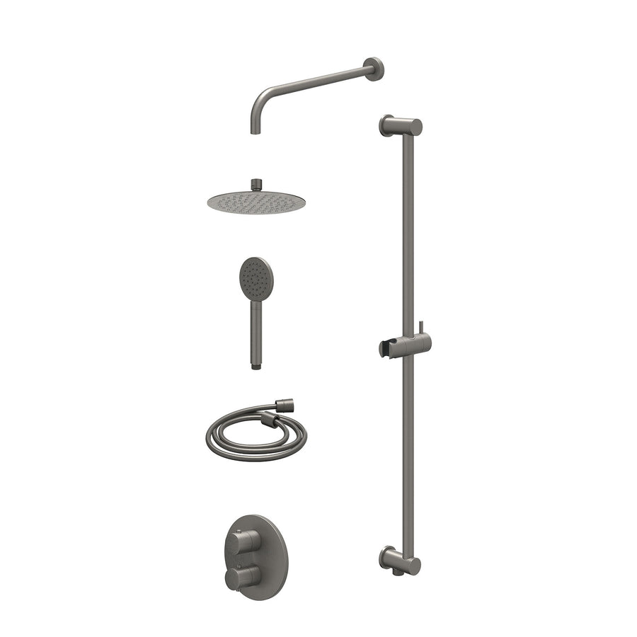 IVY Excl. inbouwbox regendoucheset inbouwthermostaatkraan met 2-weg stop-omstel, wandarm, R20cmSL, glijstang met uitlaat, doucheslang 150cm en satin spray handdouche – Gebr. metal 