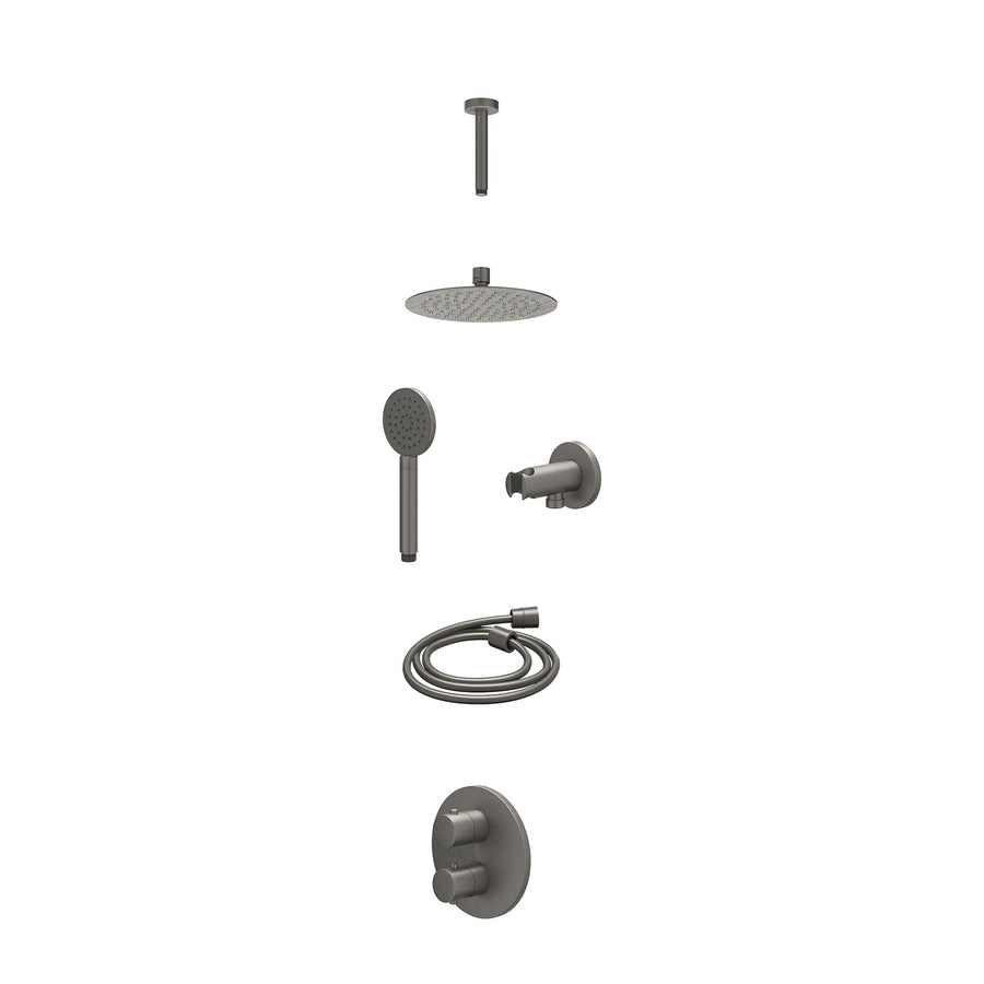 IVY Excl. inbouwbox regendoucheset inbouwthermostaatkraan met 2-weg stop-omstel, plafondbuis 15cm, R20cmSL, houder met uitlaat, doucheslang 150cm en satin spray handdouche – Gebr. 