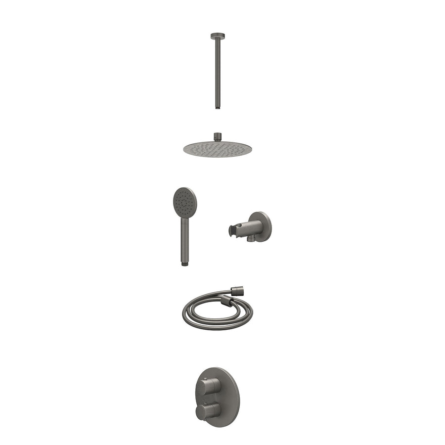 IVY Excl. inbouwbox regendoucheset inbouwthermostaatkraan met 2-weg stop-omstel, plafondbuis 30cm, R20cmSL, houder met uitlaat, doucheslang 150cm en satin spray handdouche – Gebr. 