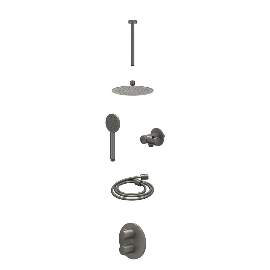 IVY Excl. inbouwbox regendoucheset inbouwthermostaatkraan met 2-weg stop-omstel, plafondbuis 30cm, R20cmSL, verstelbare steun met geïnt. uitlaat, doucheslang 150cm en satin spray h