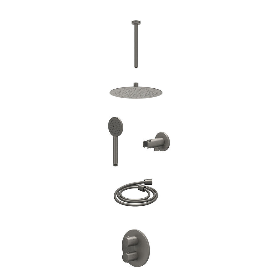IVY Excl. inbouwbox regendoucheset inbouwthermostaatkraan met 2-weg stop-omstel, plafondbuis 30cm, R25cmSL, houder met uitlaat, doucheslang 150cm en satin spray handdouche – Gebr. 
