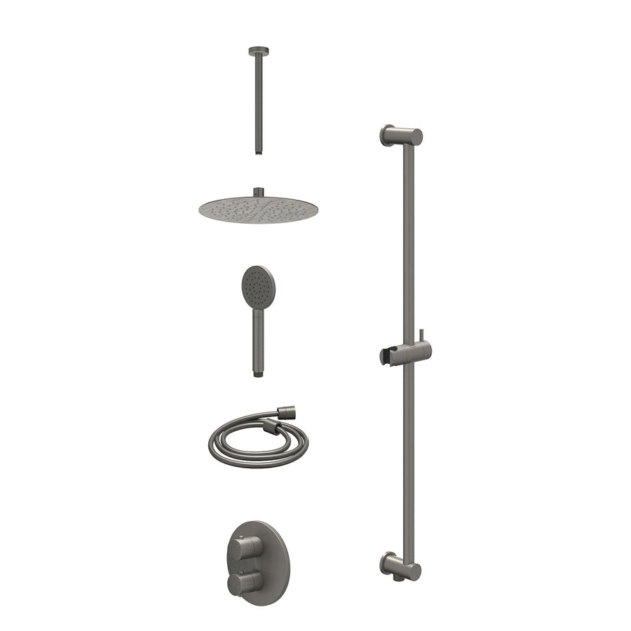 IVY Excl. inbouwbox regendoucheset inbouwthermostaatkraan met 2-weg stop-omstel, plafondbuis 30cm, R25cmSL, glijstang met uitlaat, doucheslang 150cm en satin spray handdouche – Geb
