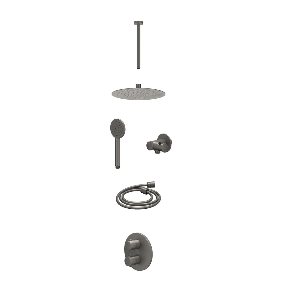 IVY Excl. inbouwbox regendoucheset inbouwthermostaatkraan met 2-weg stop-omstel, plafondbuis 30cm, R25cmSL, verstelbare steun met geïnt. uitlaat, doucheslang 150cm en satin spray h