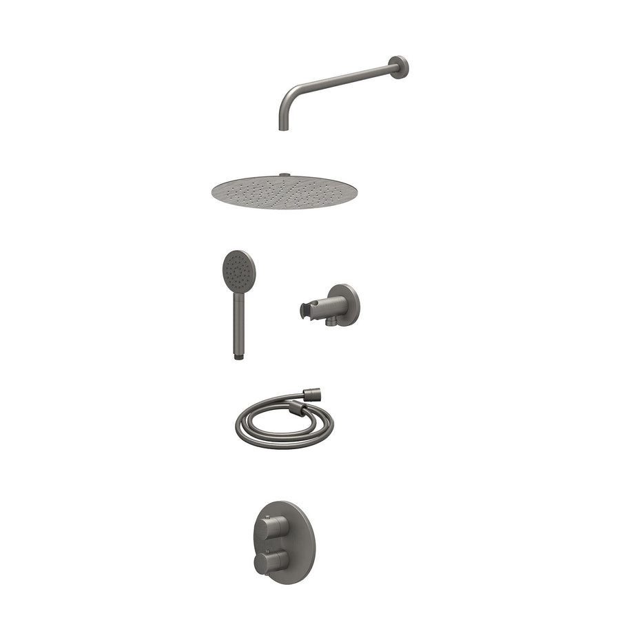 IVY Excl. inbouwbox regendoucheset inbouwthermostaatkraan met 2-weg stop-omstel, wandarm, R30cmSL, houder met uitlaat, doucheslang 150cm en satin spray handdouche – Gebr. metal bla