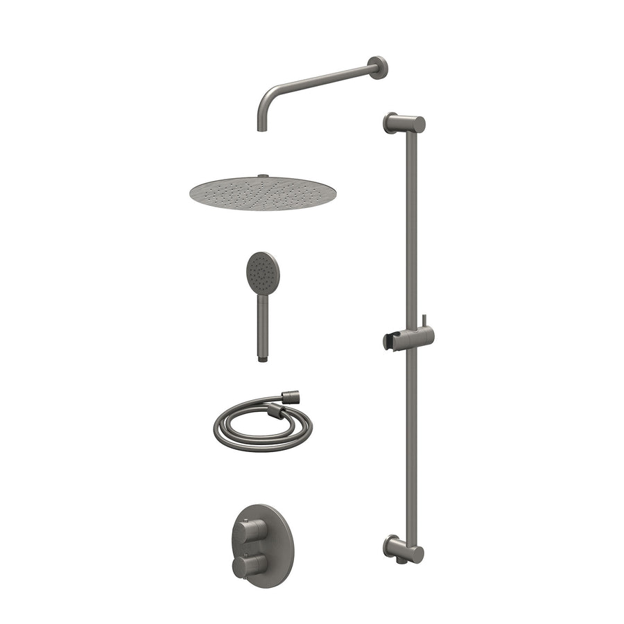 IVY Excl. inbouwbox regendoucheset inbouwthermostaatkraan met 2-weg stop-omstel, wandarm, R30cmSL, glijstang met uitlaat, doucheslang 150cm en satin spray handdouche – Gebr. metal 