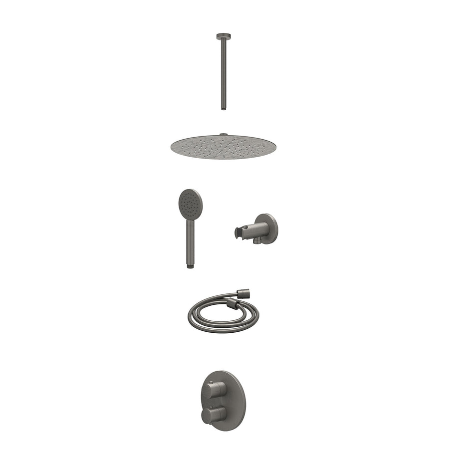 IVY Excl. inbouwbox regendoucheset inbouwthermostaatkraan met 2-weg stop-omstel, plafondbuis 30cm, R30cmSL, houder met uitlaat, doucheslang 150cm en satin spray handdouche – Gebr. 