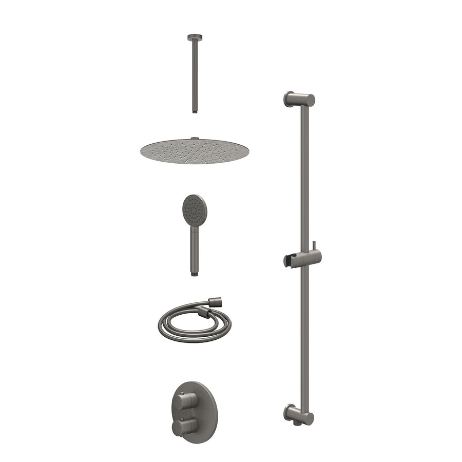 IVY Excl. inbouwbox regendoucheset inbouwthermostaatkraan met 2-weg stop-omstel, plafondbuis 30cm, R30cmSL, glijstang met uitlaat, doucheslang 150cm en satin spray handdouche – Geb