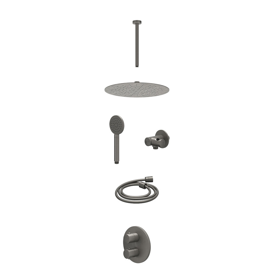 IVY Excl. inbouwbox regendoucheset inbouwthermostaatkraan met 2-weg stop-omstel, plafondbuis 30cm, R30cmSL, verstelbare steun met geïnt. uitlaat, doucheslang 150cm en satin spray h