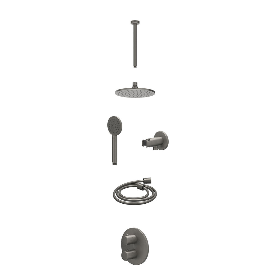 IVY Excl. inbouwbox regendoucheset inbouwthermostaatkraan met 2-weg stop-omstel, plafondbuis 30cm, R20cmME, houder met uitlaat, doucheslang 150cm en satin spray handdouche – Gebr. 