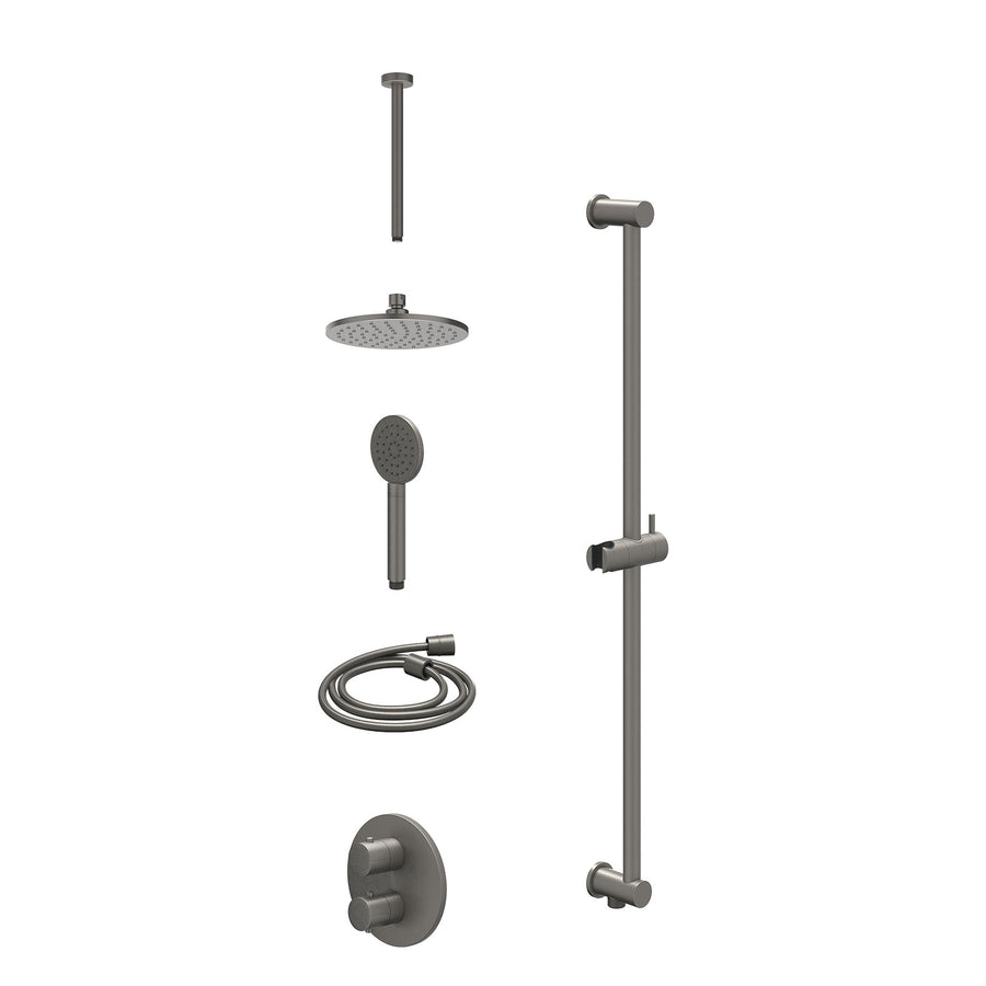 IVY Excl. inbouwbox regendoucheset inbouwthermostaatkraan met 2-weg stop-omstel, plafondbuis 30cm, R20cmME, glijstang met uitlaat, doucheslang 150cm en satin spray handdouche – Geb